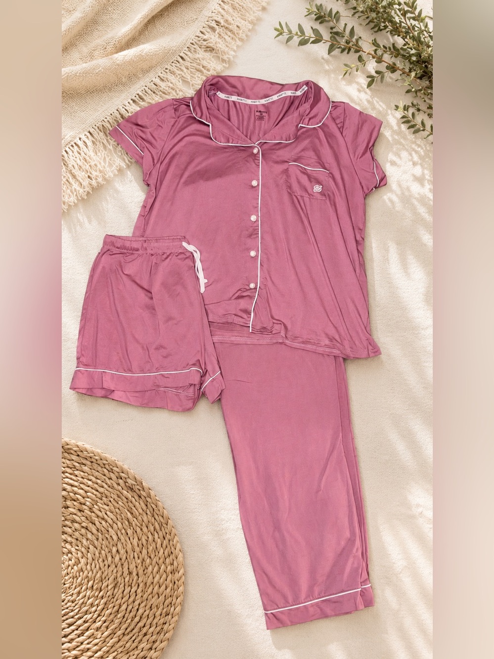 Born Pink 3-Piece Pajama Set with White Trim